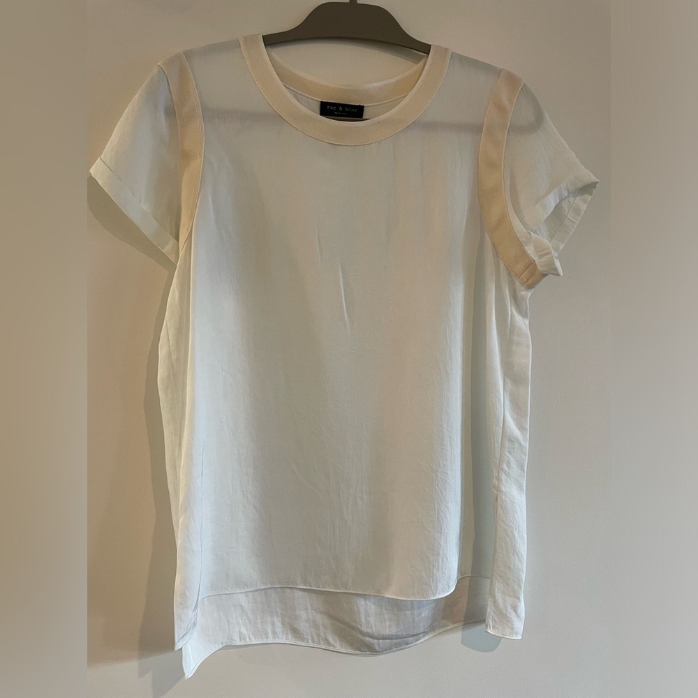 Rag & Bone white silk baseball tee blouse, size M